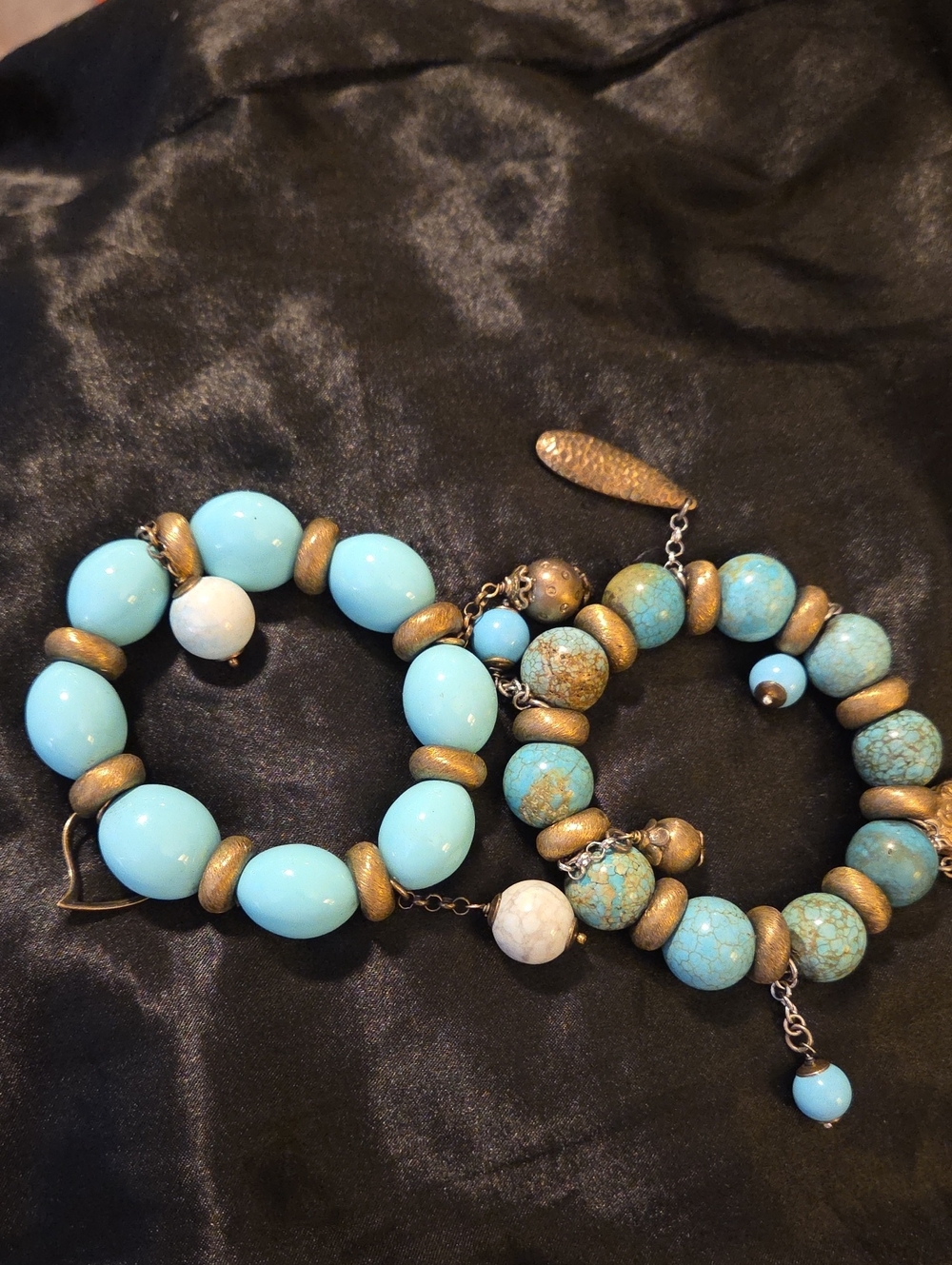Turquoise And Gold Beaded Stretch Bracelet Set